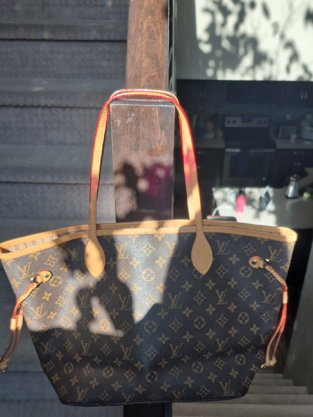 Louis Vuitton Monogram Canvas Tote with Red-Trim Handles